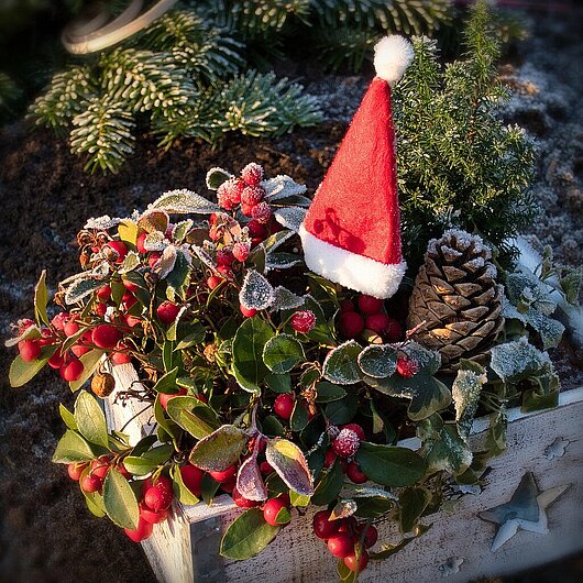 Weihnachtliches Gesteck (Foto: Helga Kattinger // Pixabay)